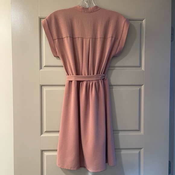 Mauve Monteau V-Neck Mini Dress with Sleeves and Belt - S - Picture 4 of 4